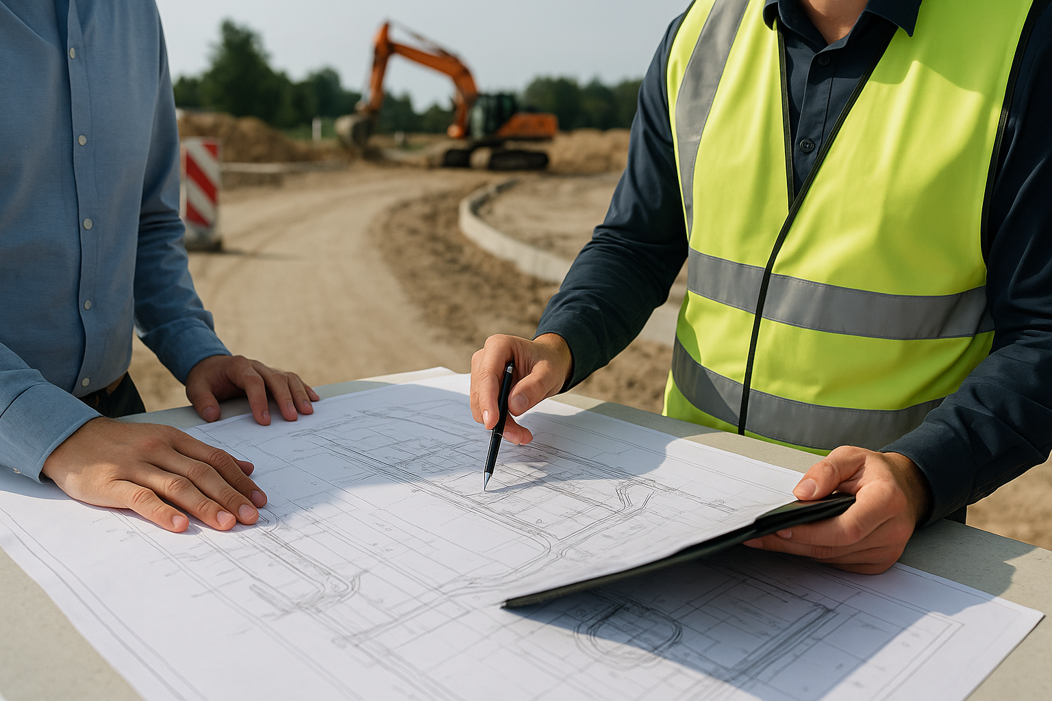 Plac budowy z żurawiami i zabudową miejską